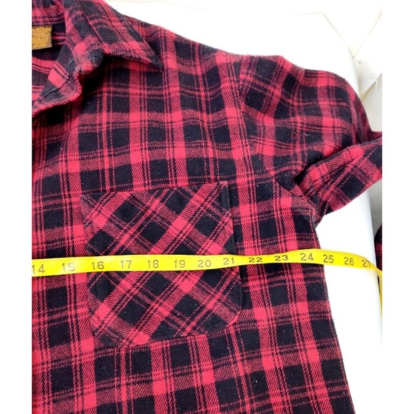 Mens Heavyweight Red Black Plaid Flannel Shirt Sz L Pocket Button St. John's Bay - Picture 6 of 8